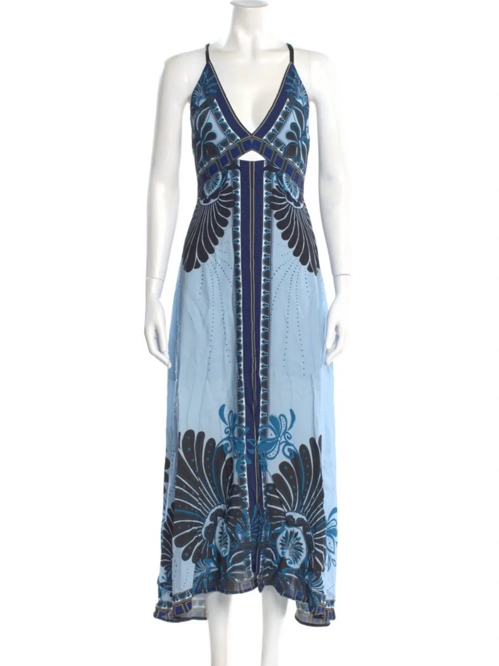 Reiss Emerson Printed V-Neck Maxi Dress in Blue - Picture 5 of 7